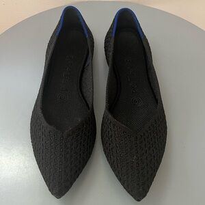 Rothys Black Point Toe Slip On Knit Ballet Flat Shoes Womens size 7